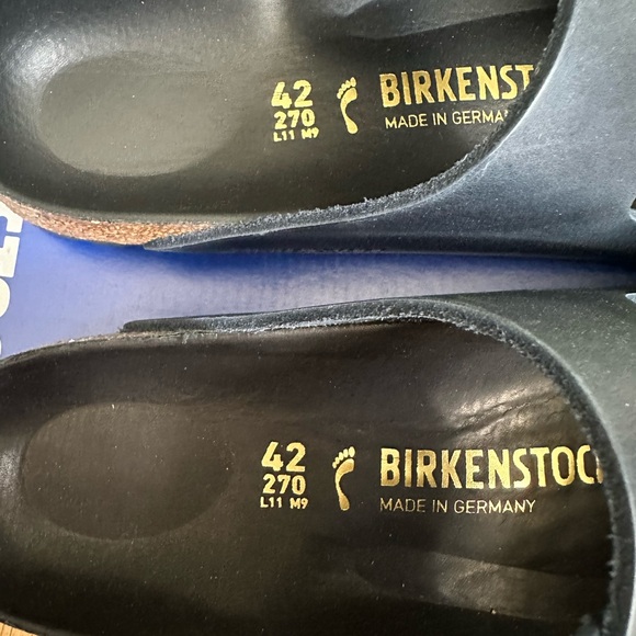 NIB Birkenstock Arizona Big Buckle Leather Navy Gold Womens 11 Narrow EU42 - Picture 8 of 13